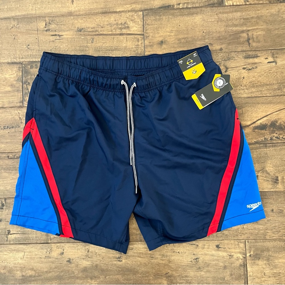 NWT Red And Blue 2-Way Stretch Speedo Swim Trunks